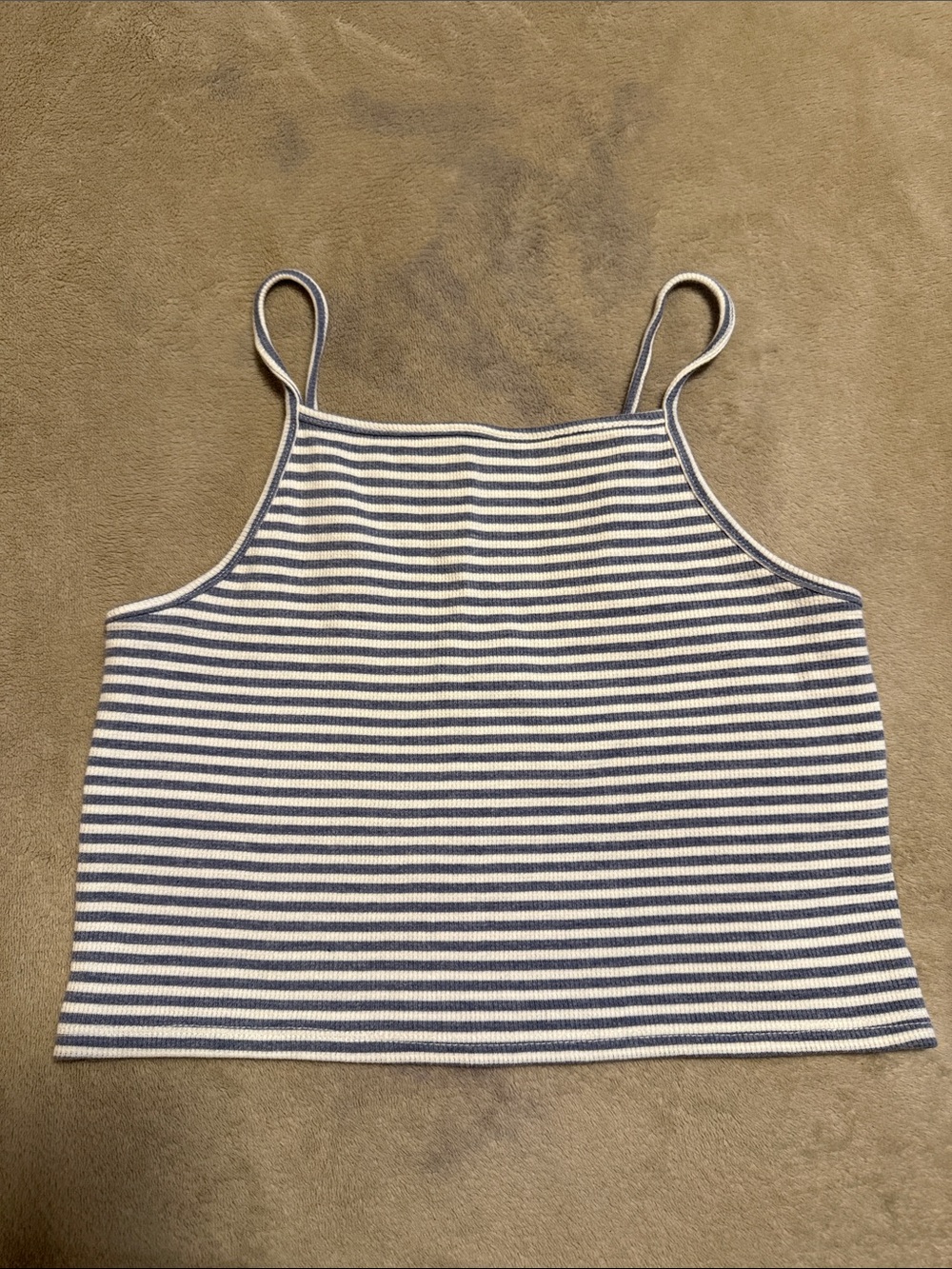 Striped Blue & White Ribbed Tank Top